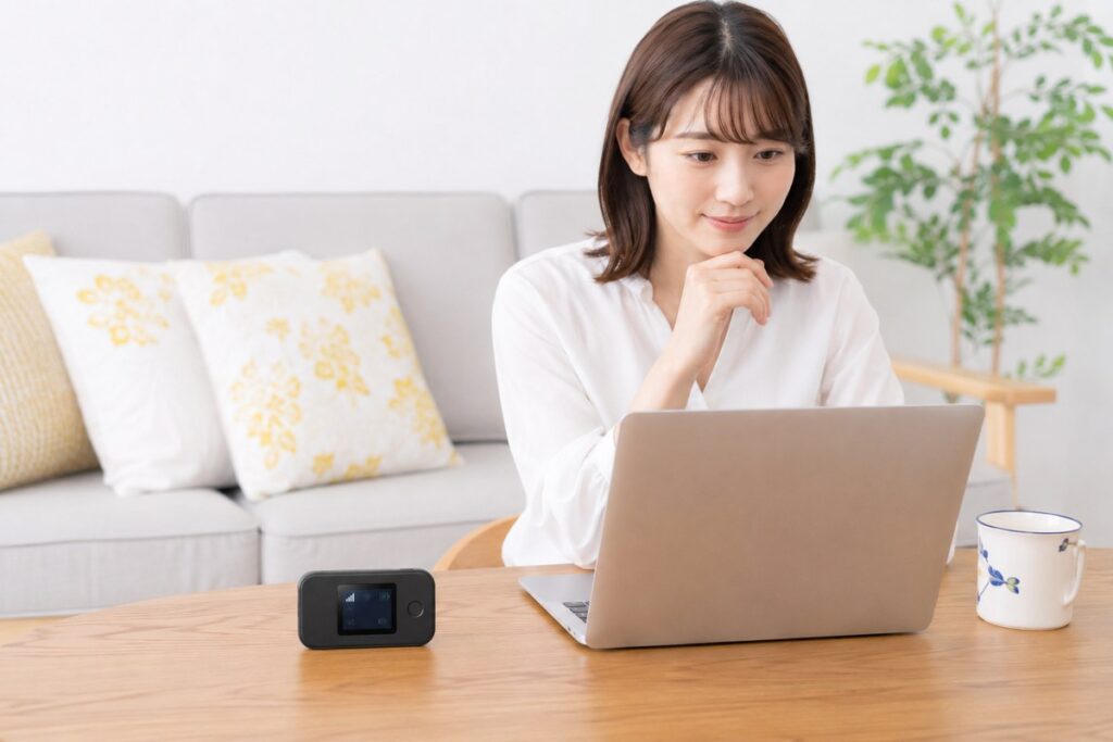 自宅でポケットWi-Fiを使う様子