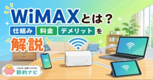 ホームルーターからスマホ・PC・タブレットに電波がつながるイラスト
