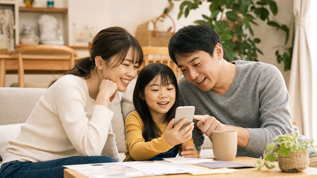 家族でスマホプランを相談する様子