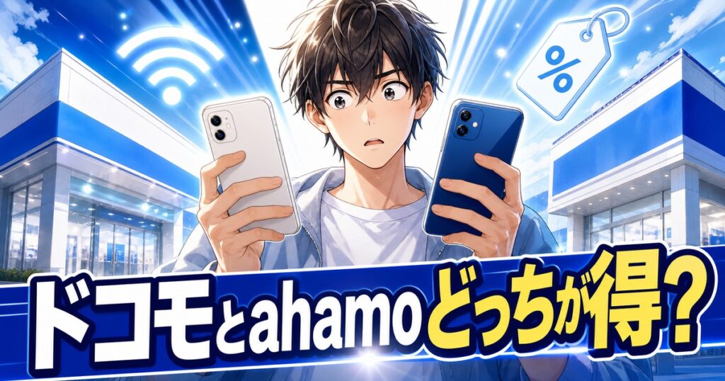 ドコモとahamoの違いとどっちが得かの比較アイキャッチ