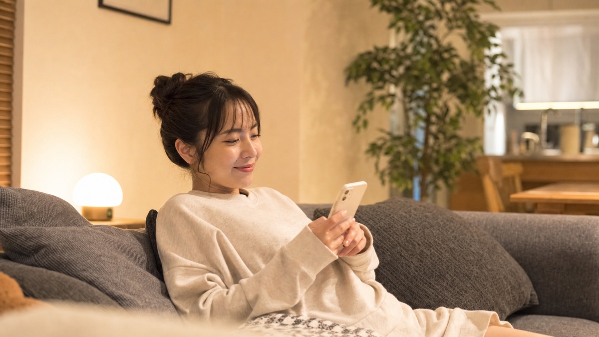自宅でスマホのネットを快適に使う様子