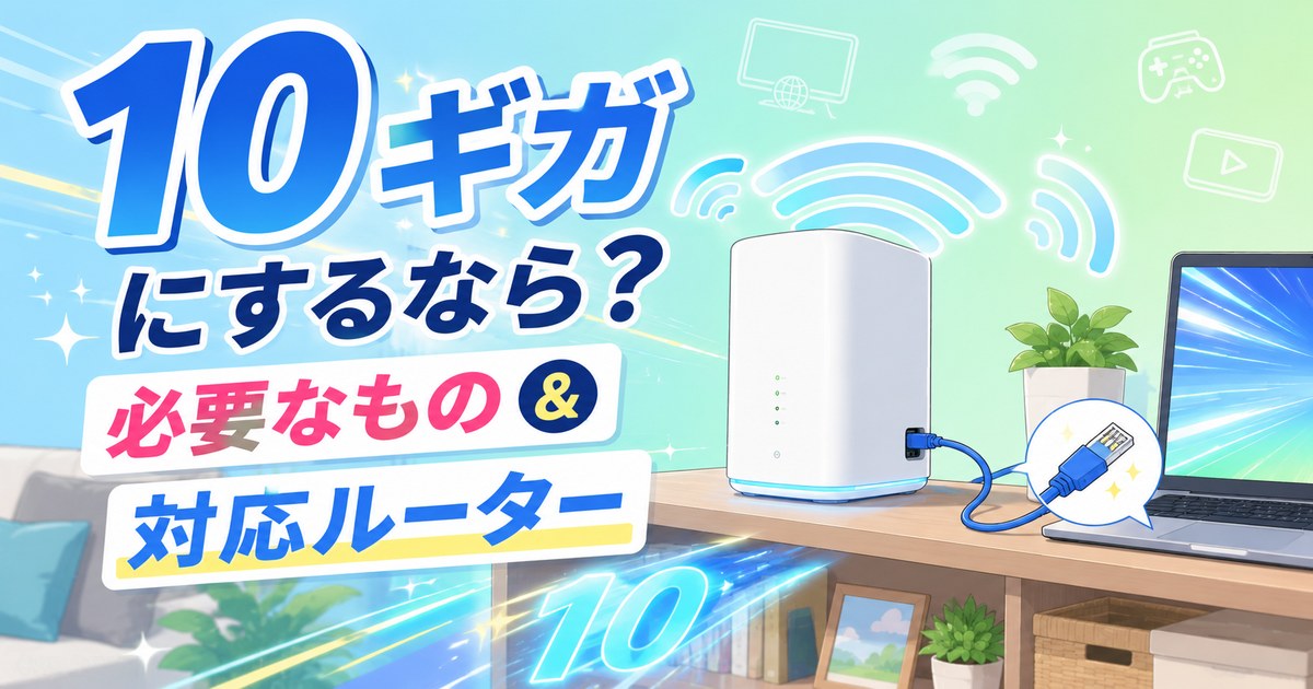 10ギガ回線に必要な機器と対応ルーターを図解したアイキャッチ画像