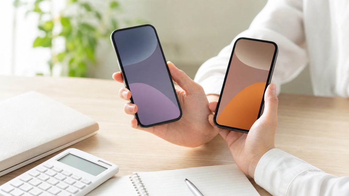 スマホの買い方を比較検討する様子
