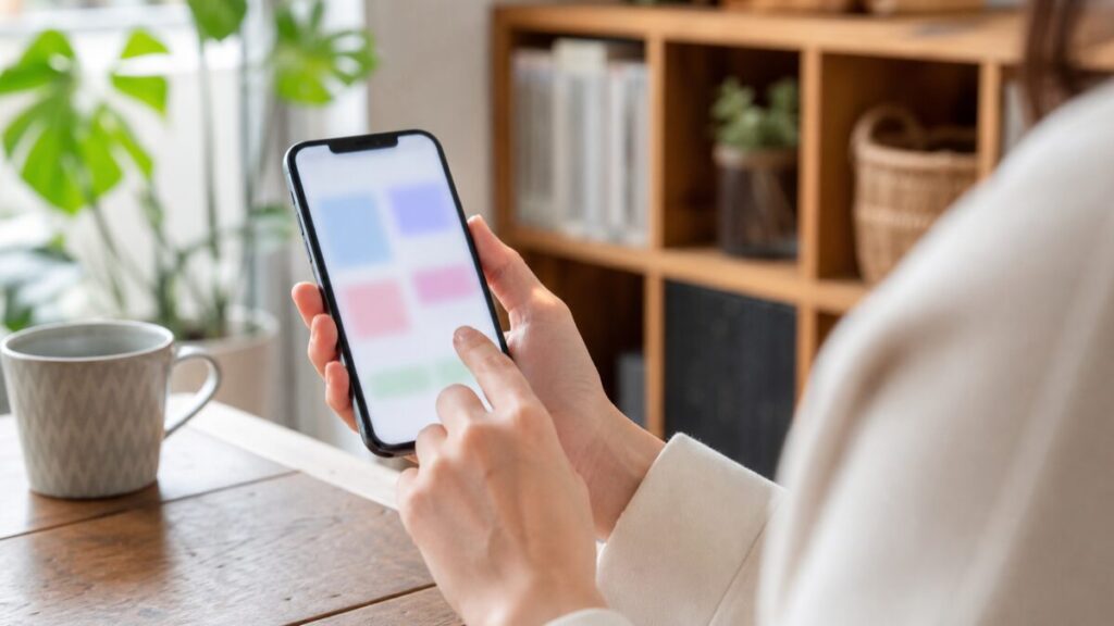 スマホでモバイルプランを確認する日本人