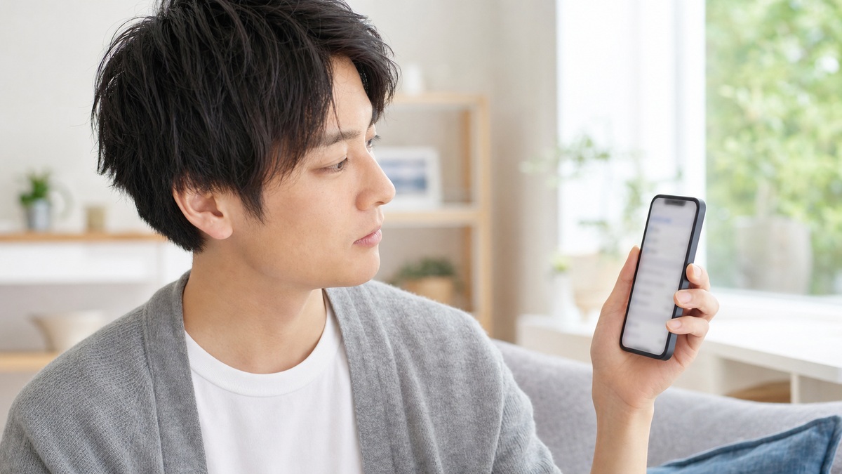 スマホの設定画面を確認する日本人