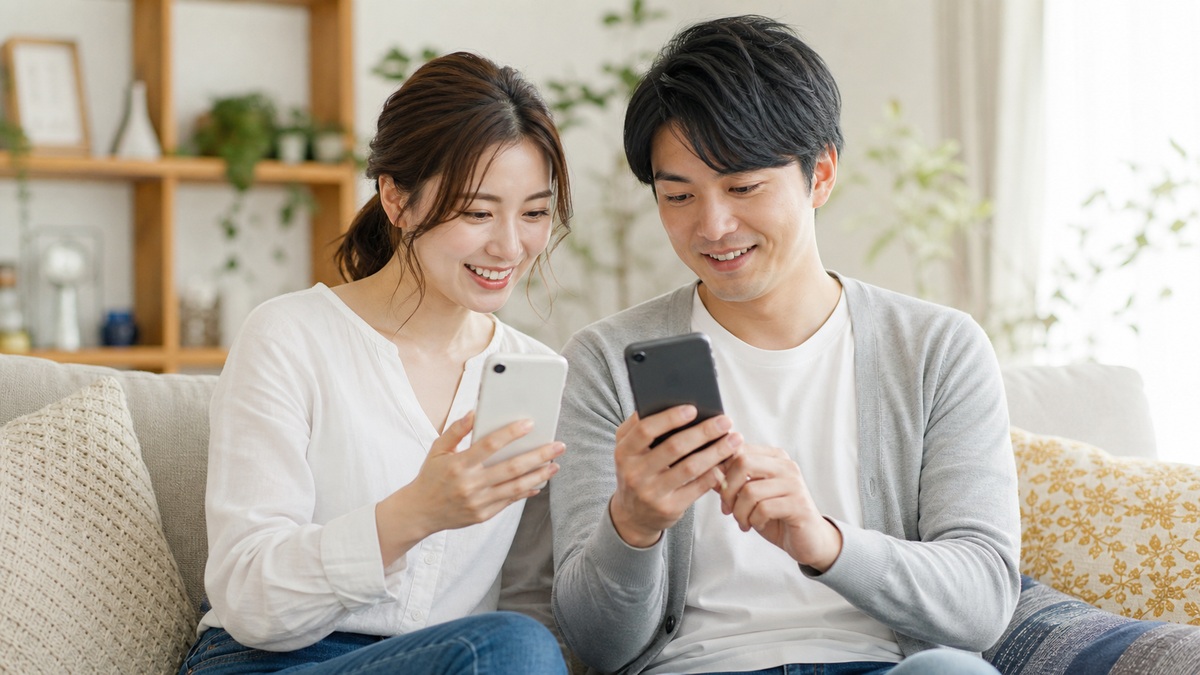 家族でスマホの料金プランを見比べる様子