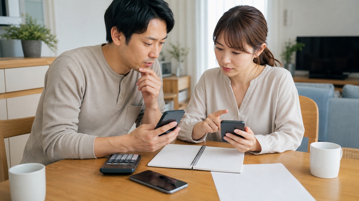 家族でスマホ代の見直しを相談する様子