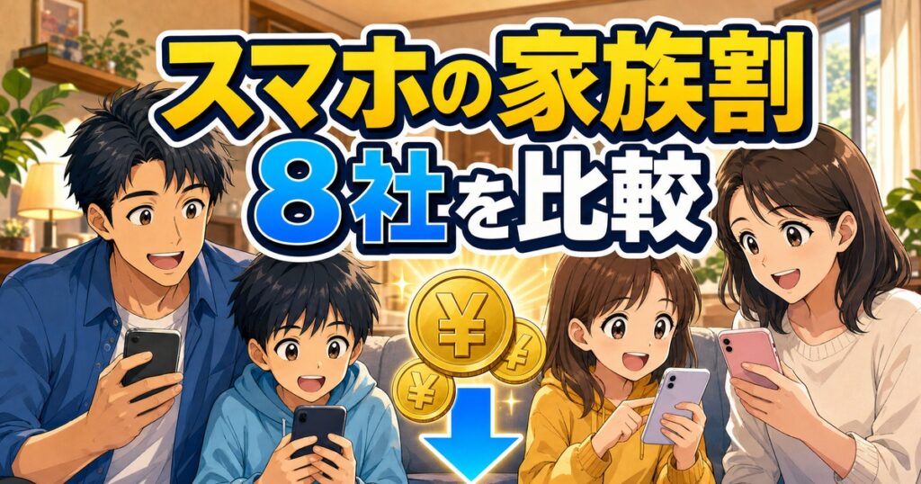 スマホの家族割を8社比較する記事のアイキャッチ