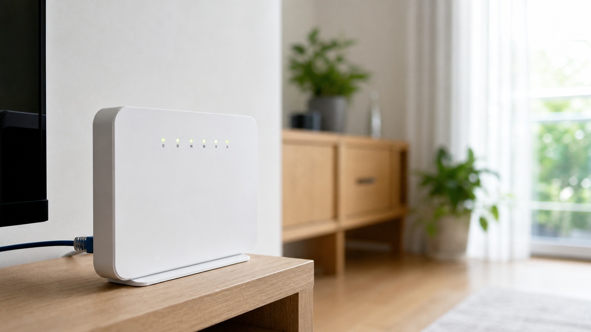 自宅のリビングに設置した光回線のWi-Fiルーター