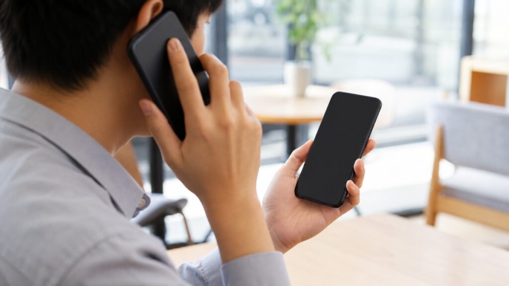 2台のスマートフォンを用途ごとに使い分けている様子