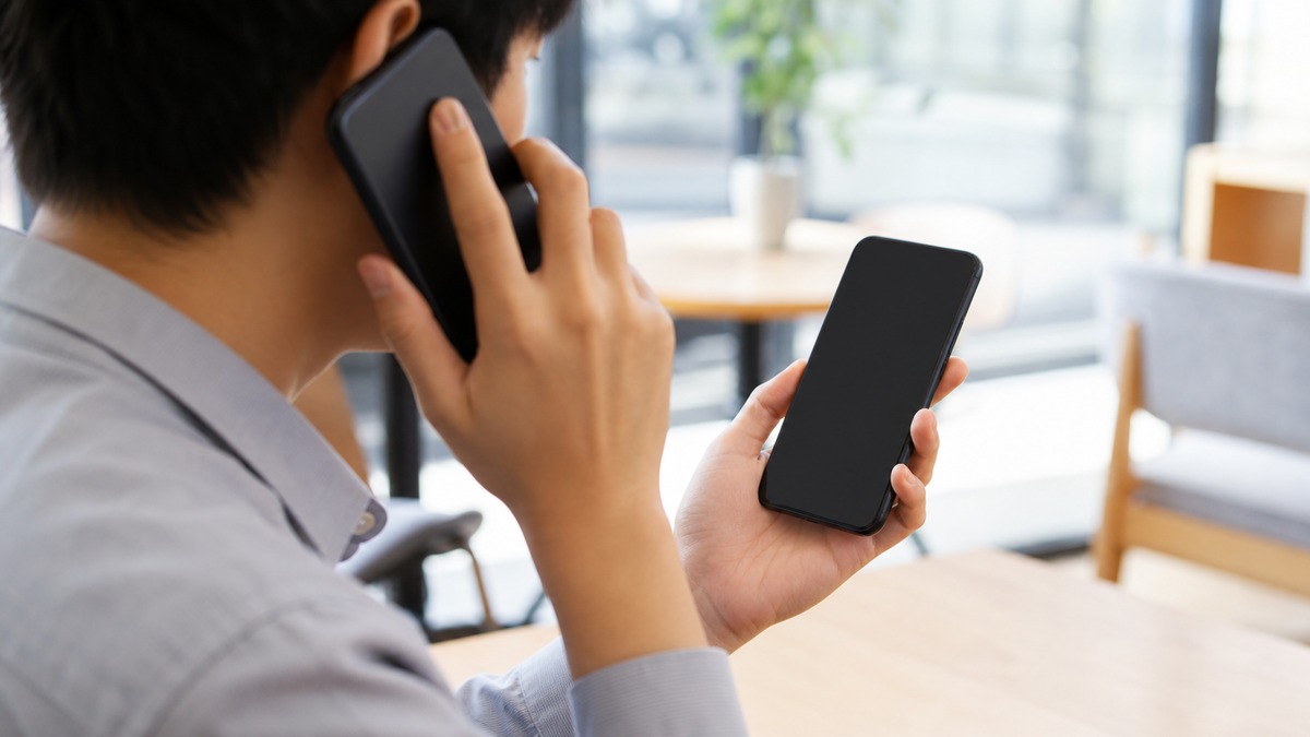 2台のスマートフォンを用途ごとに使い分けている様子