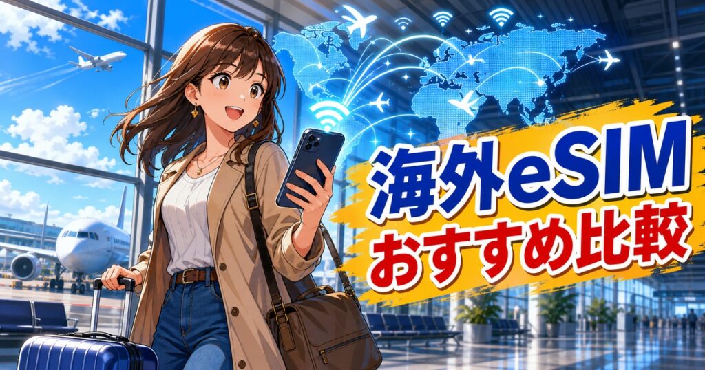 海外eSIMのおすすめサービスを比較する記事のアイキャッチ