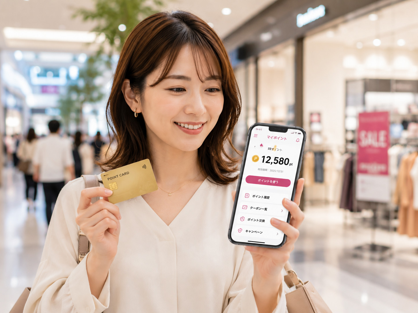 スマホでポイント還元やキャンペーンを確認するイメージ