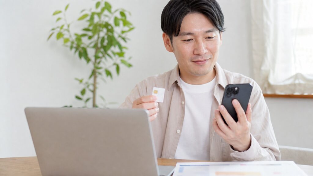 オンラインで乗り換えを申し込む日本人