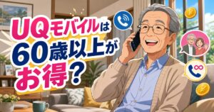 UQモバイルの60歳以上通話割を解説する記事のアイキャッチ