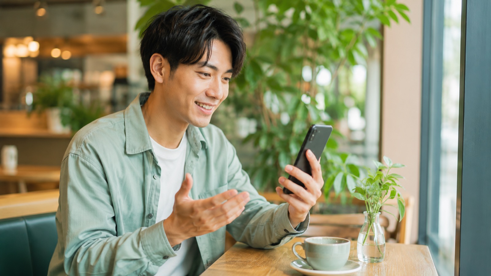 スマホでLINEのトークやビデオ通話を使うイメージ