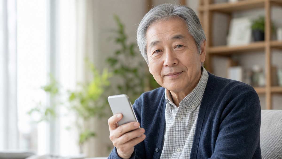 スマートフォンを使うシニアの様子