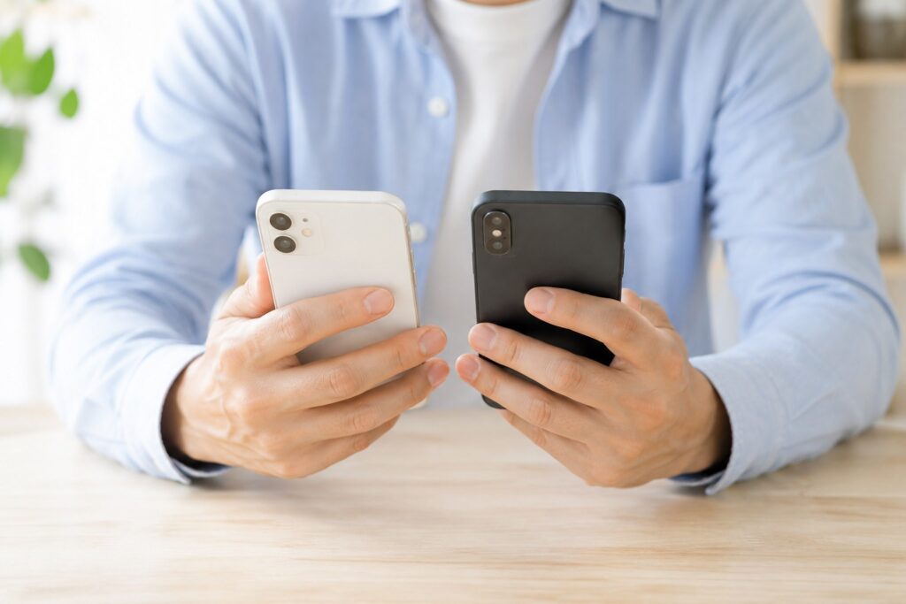 スマホ2台を比較する手元