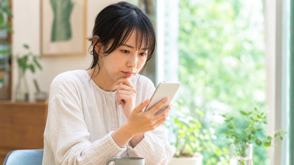 スマホで口コミや評判を確認する様子