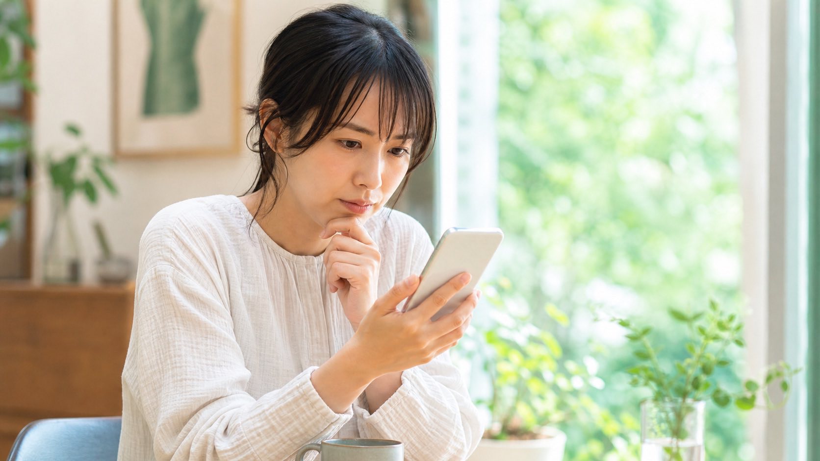 スマホで口コミや評判を確認する様子