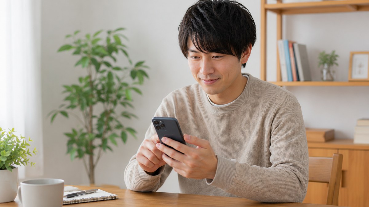 スマホで機種変更の手続きをする様子