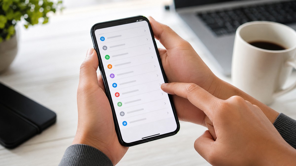 スマートフォンの設定画面を操作する手元