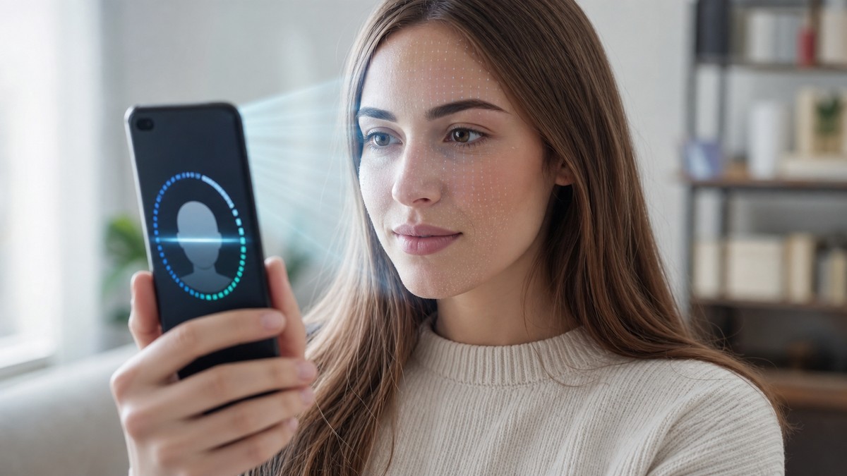 顔認証でスマホのロックを解除する様子