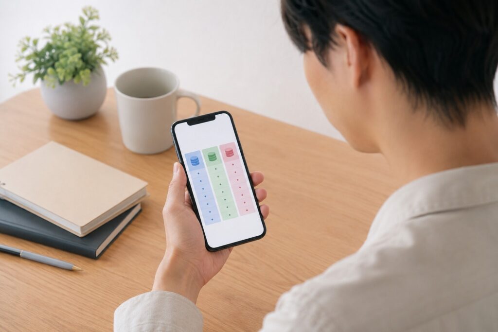 スマホで料金プランを比較する男性