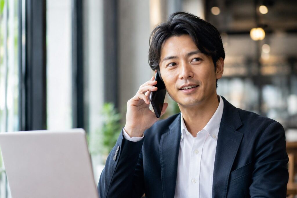 スマートフォンで通話するビジネスマン