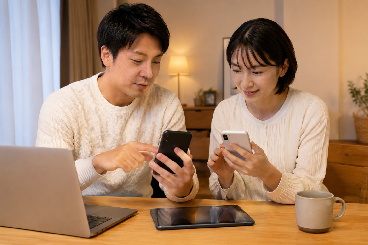 スマホプランを比較するカップル