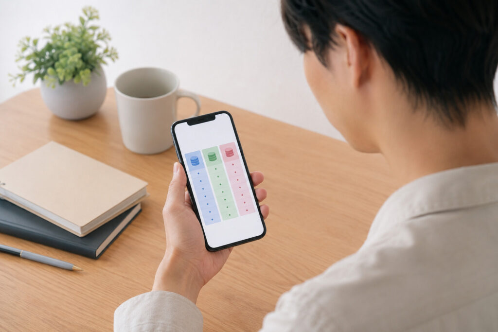 スマホで料金プランを比較する男性