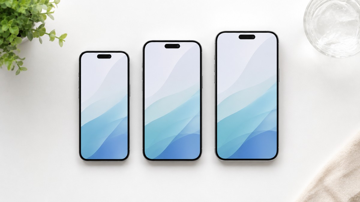 iPhone 17e・16e・17の3台を白背景で横並びにしてサイズを比較するイメージ