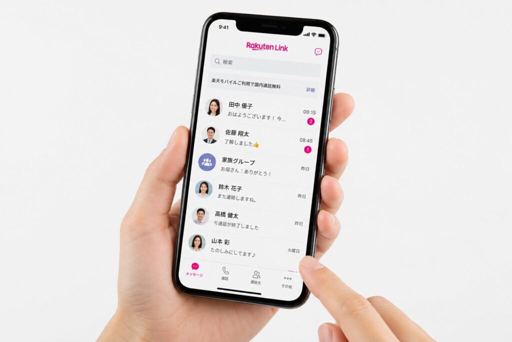 Rakuten Linkアプリのメッセージ・通話一覧画面
