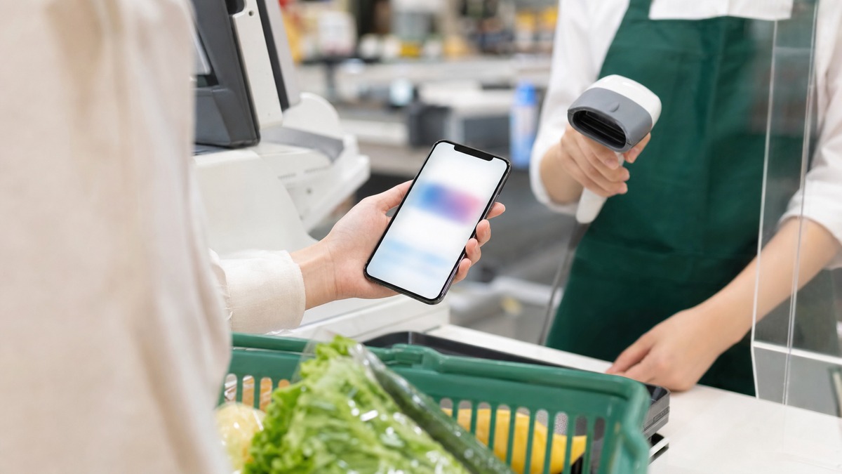 スマホのコード決済で支払いをしている様子