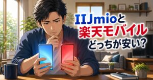 IIJmioと楽天モバイルはどっちが安いのかを比較するイメージ