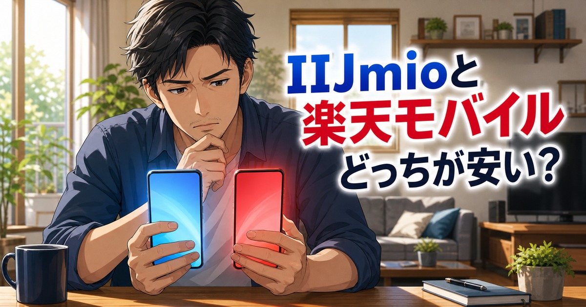 IIJmioと楽天モバイルはどっちが安いのかを比較するイメージ