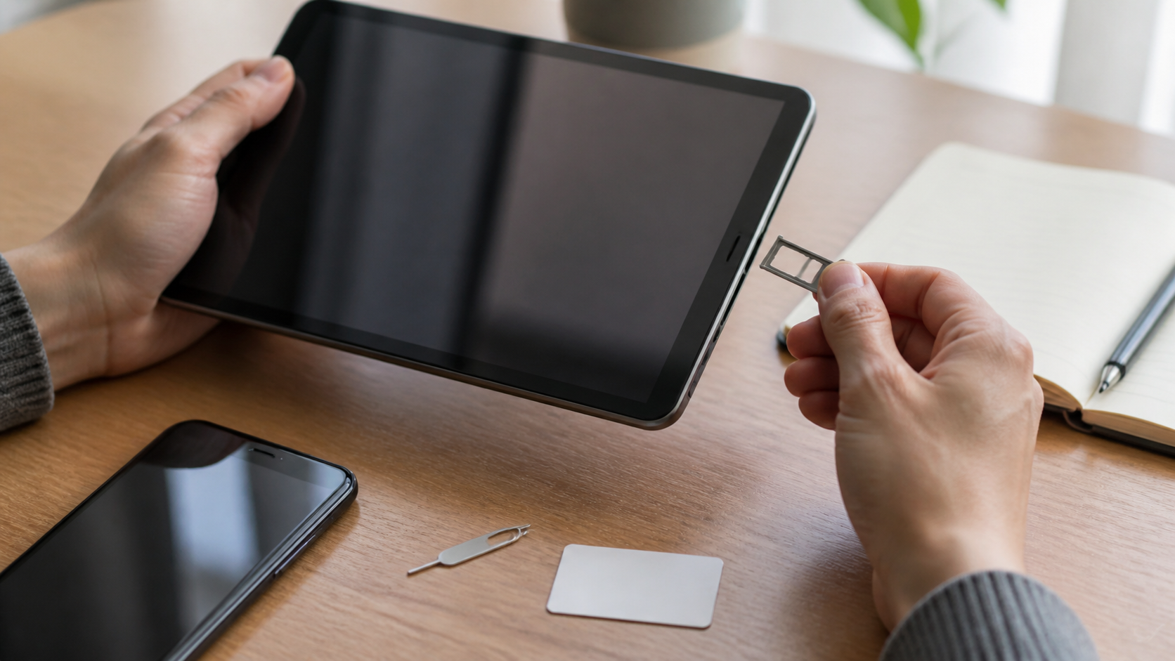 iPadのSIM設定を確認する手元
