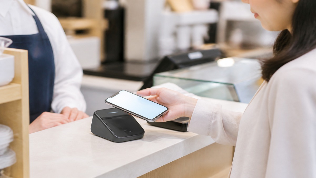 店頭でスマホ決済を使って支払いをする様子