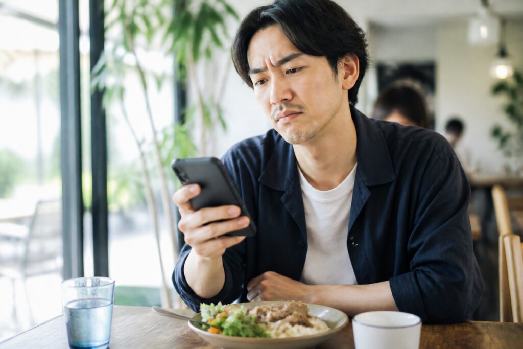 昼休みにスマホの読み込みを待っている様子の写真