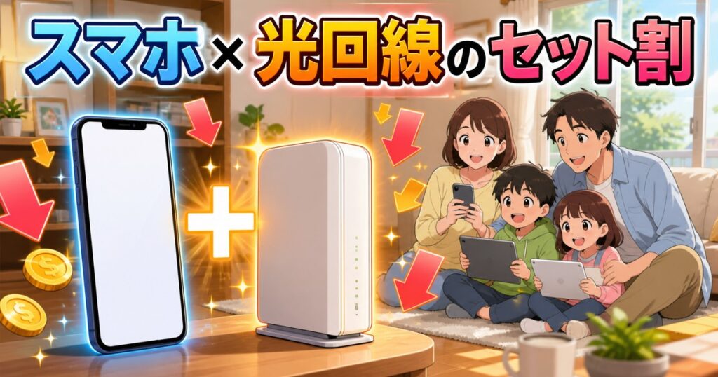 スマホと光回線のセット割を解説する記事のアイキャッチ