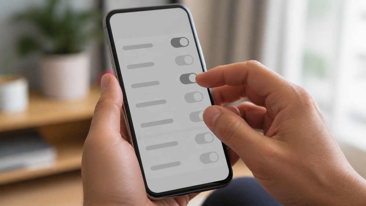 スマートフォンの設定画面を操作している手元