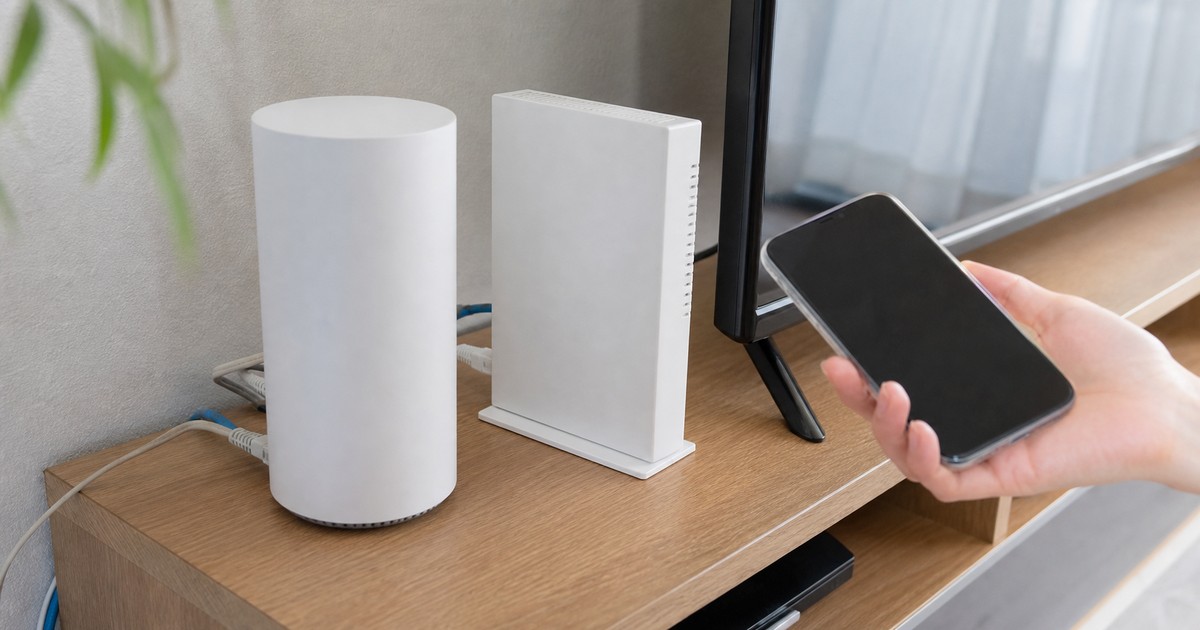 Wi-Fiルーターと回線終端装置を確認している様子