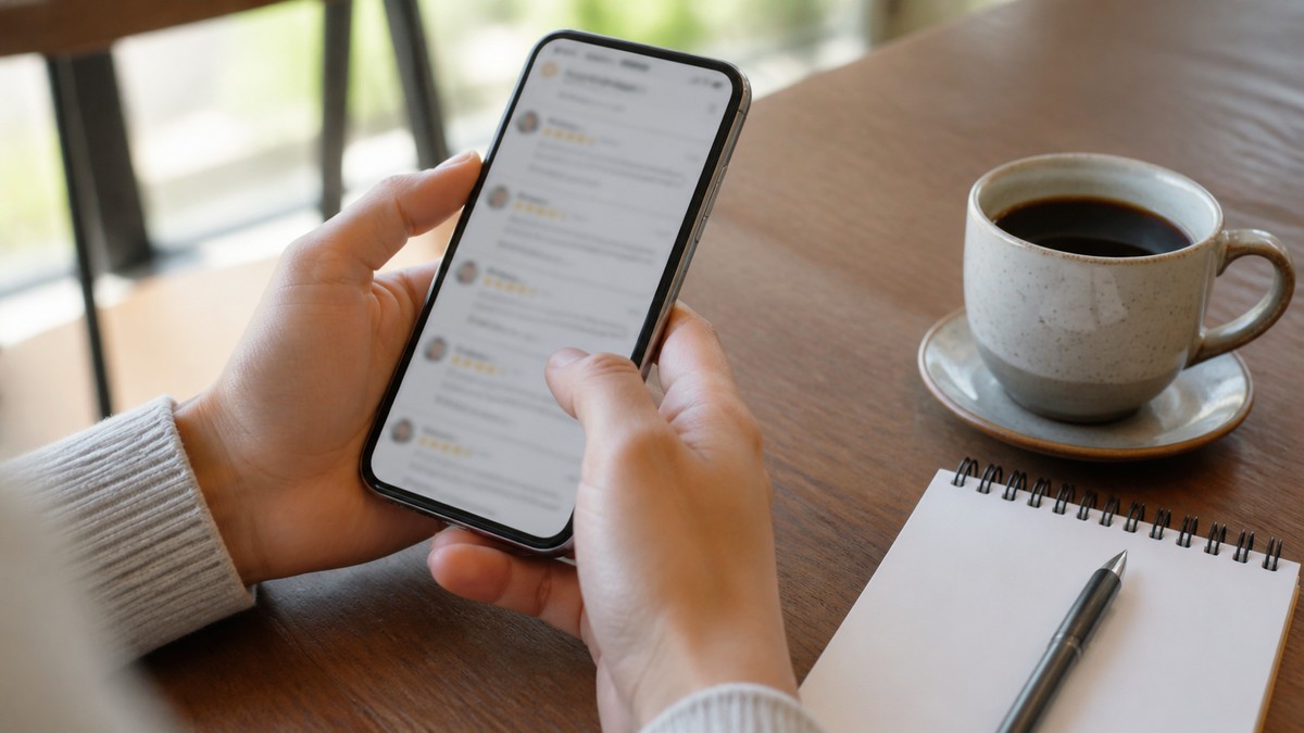 スマホで光回線の口コミを読み比べる手元のイメージ