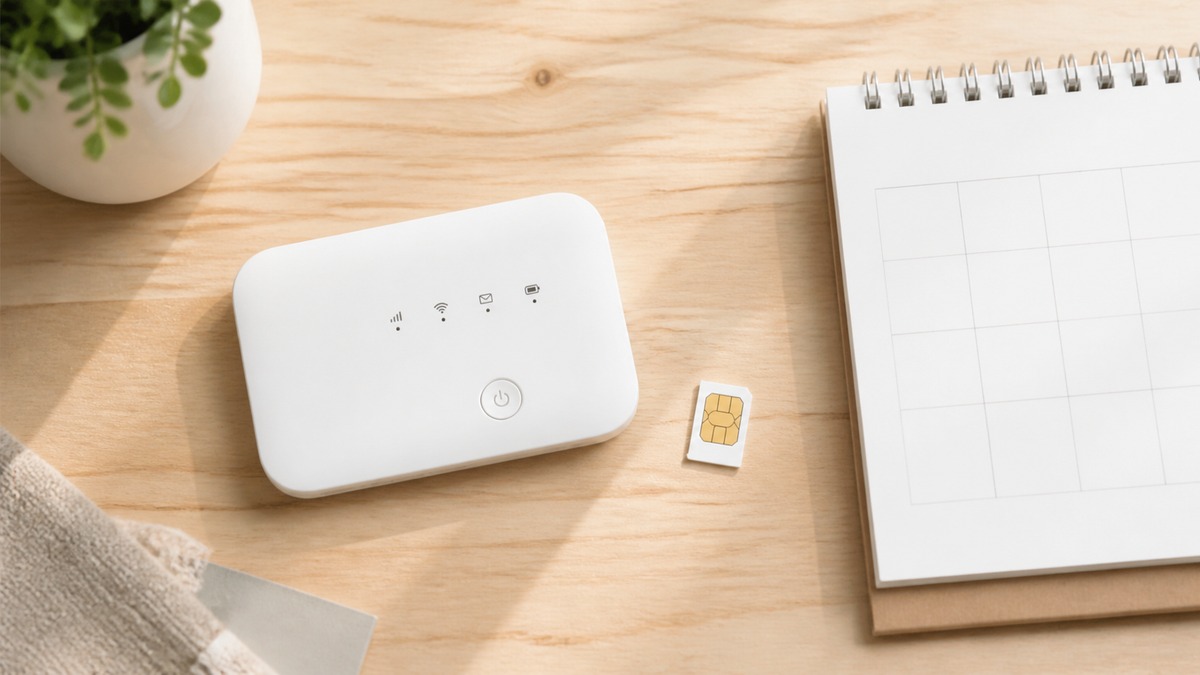 モバイルWi-Fiルーターとカレンダー・SIMカードを並べた比較イメージ