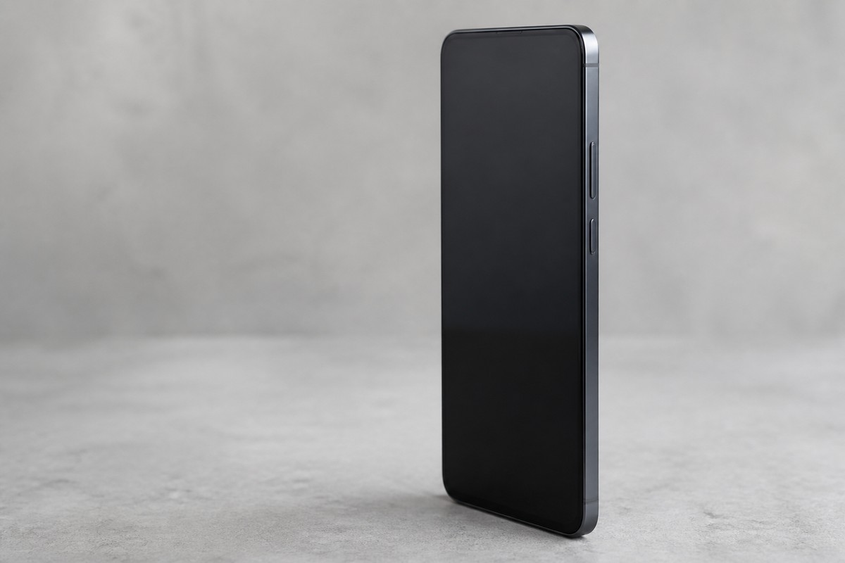 薄型の大画面スマートフォンを横から見た様子