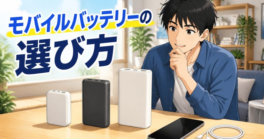 容量の違うモバイルバッテリーを3つ並べて選ぶイメージのアイキャッチ