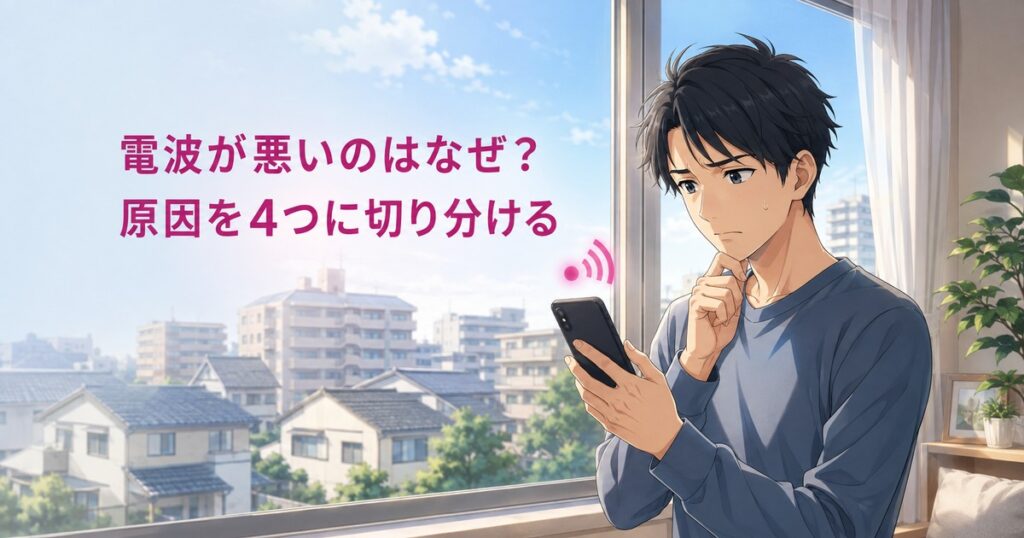 電波が悪い原因を4つに切り分ける記事のアイキャッチ