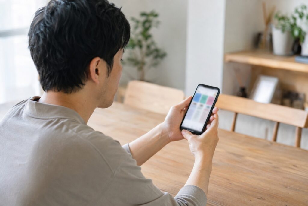 スマホの料金プランをアプリで確認する日本人男性