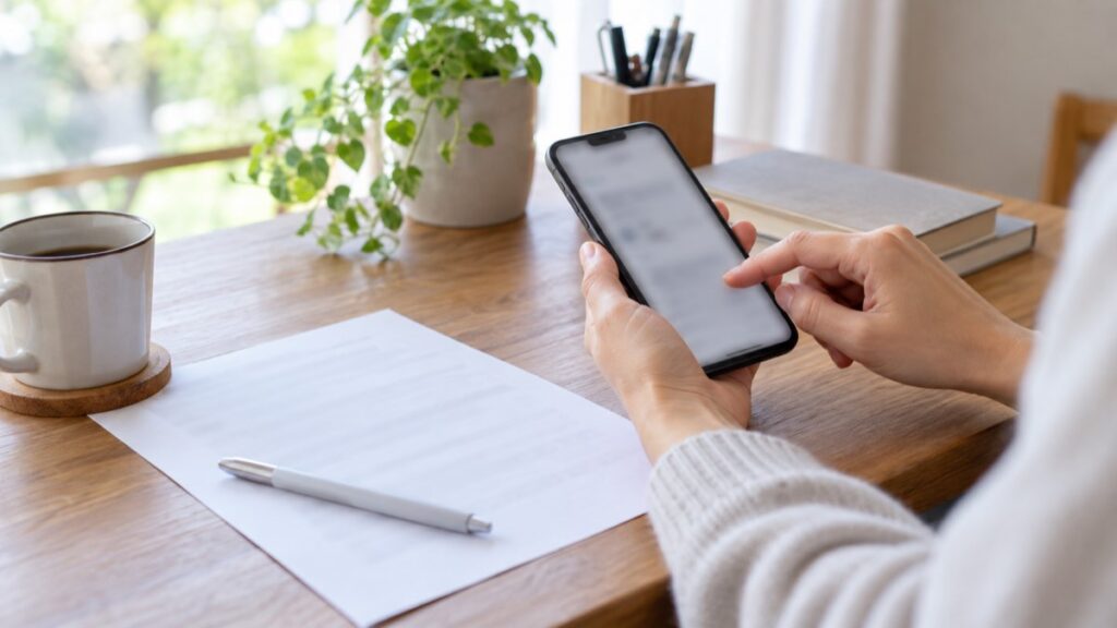 スマートフォンで自分の信用情報を確認する手元