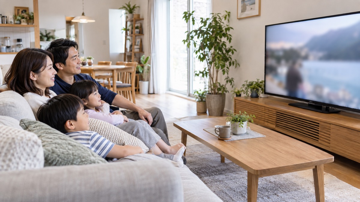 自宅で家族が動画を快適に楽しんでいる様子